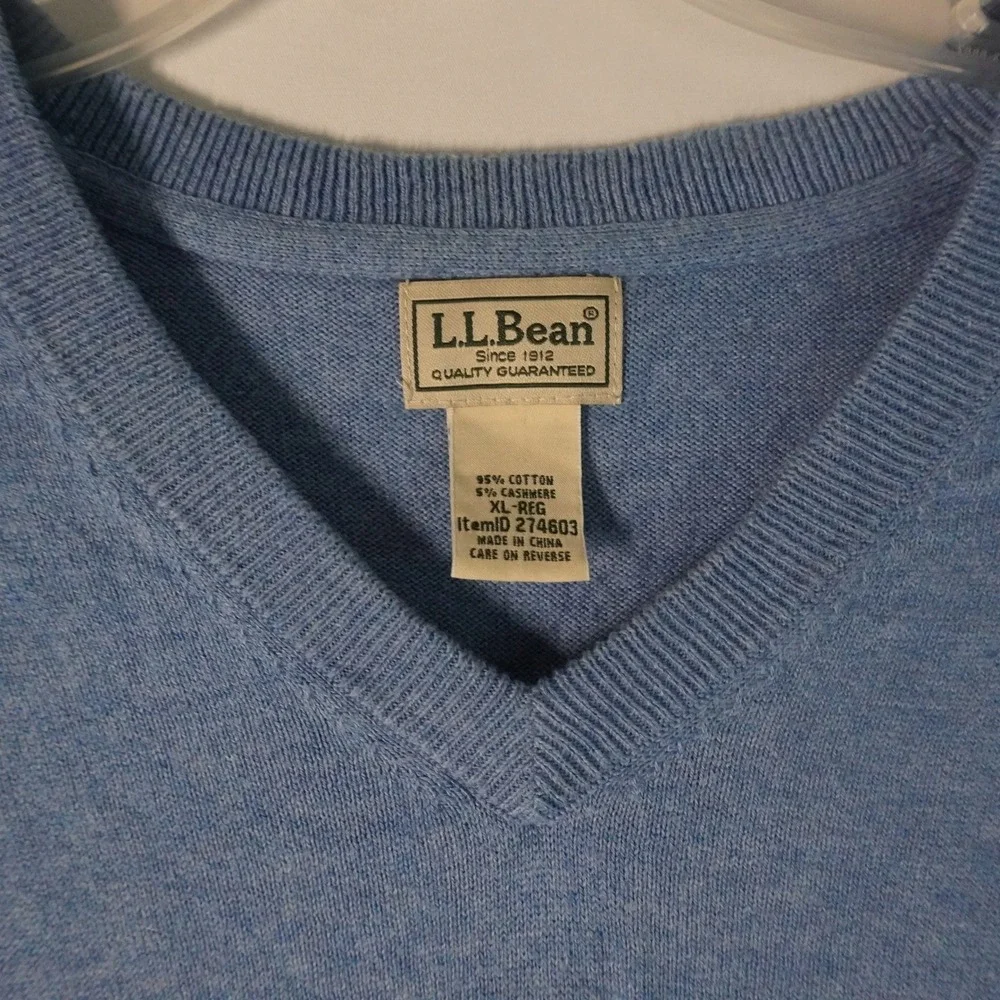L.L.Bean Men's XL REG Blue‎ Cotton Cashmere V-Neck Long Sleeve Sweater Cozy Soft